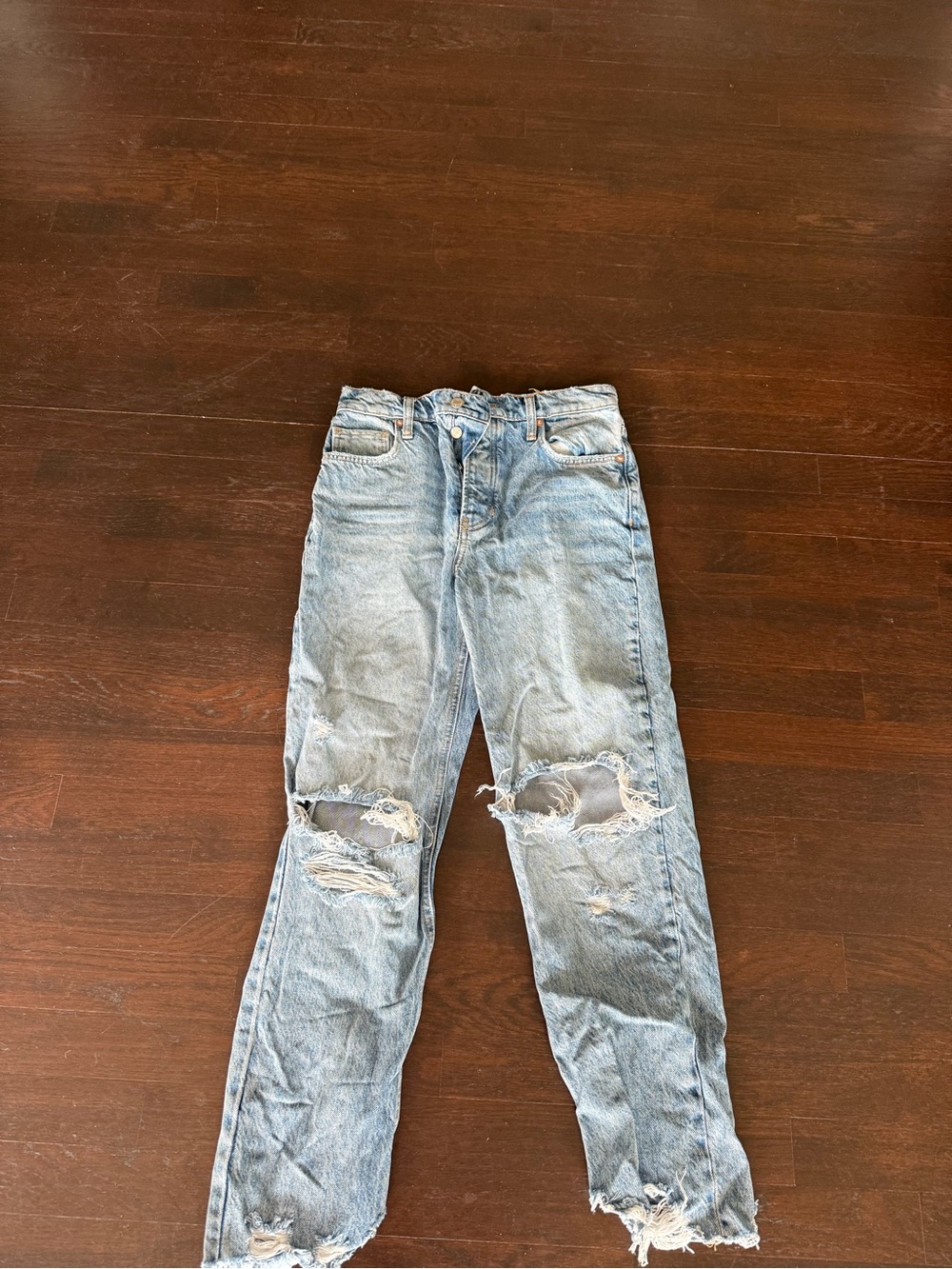 Free People Washed Light Blue Ripped Cropped Jeans